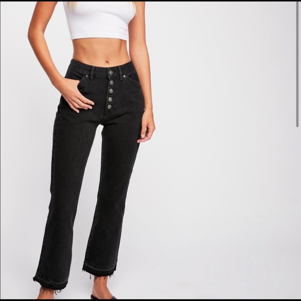 Free People Dylan High Rise Black Button up Jeans